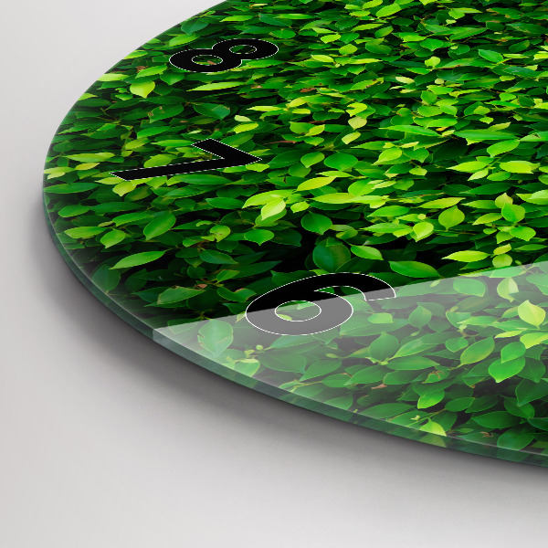 Kulaté skleněné hodiny s fotkou Listy živého plotu