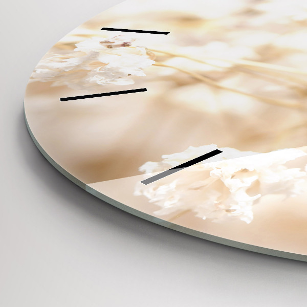 Kulaté skleněné hodiny s fotkou Malé bílé květy