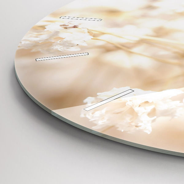 Kulaté skleněné hodiny s fotkou Malé bílé květy