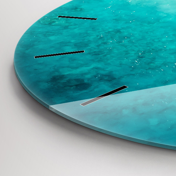 Kulaté skleněné hodiny s fotkou Mořský písek na pláži