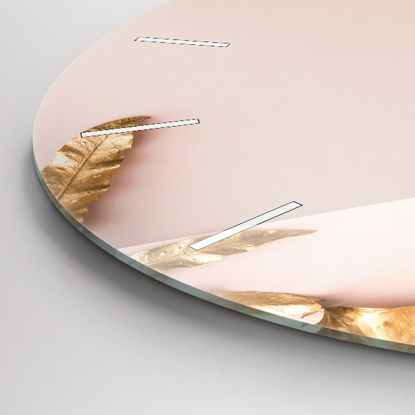 Kulaté skleněné hodiny s fotkou Zlaté tropické listy