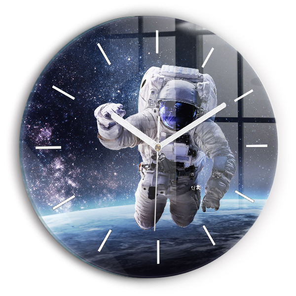 Kulaté skleněné hodiny s fotkou Astronaut nad zemí