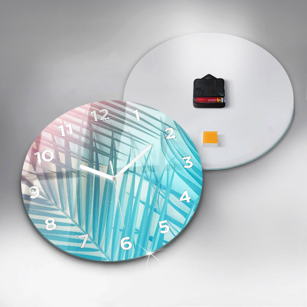 Kulaté skleněné hodiny s fotkou Tropická palma