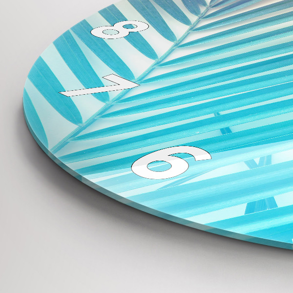 Kulaté skleněné hodiny s fotkou Tropická palma