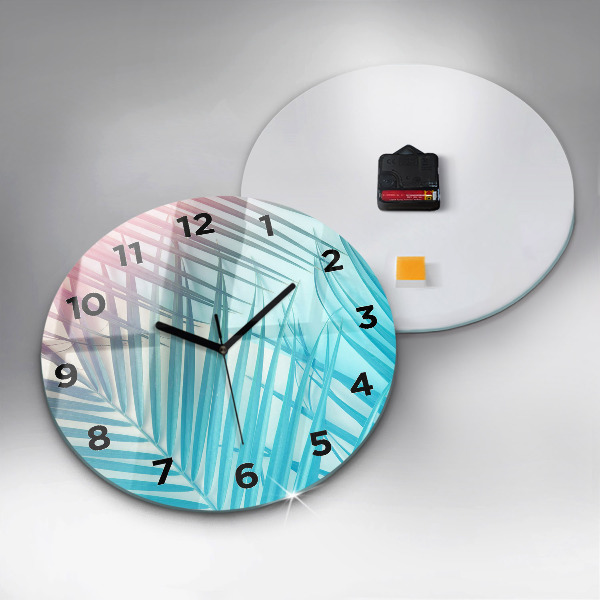 Kulaté skleněné hodiny s fotkou Tropická palma