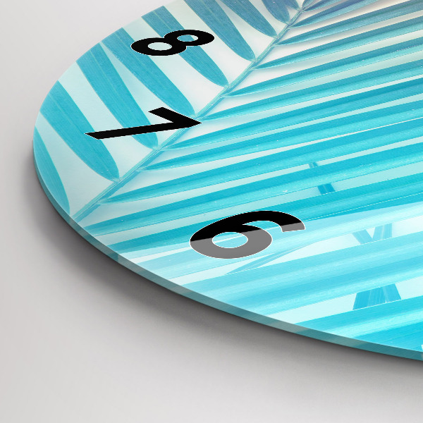 Kulaté skleněné hodiny s fotkou Tropická palma