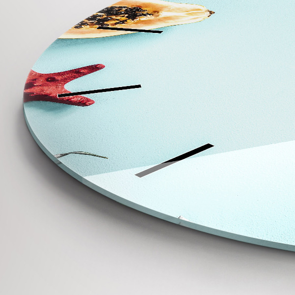 Kulaté skleněné hodiny s fotkou Prázdninová kompozice