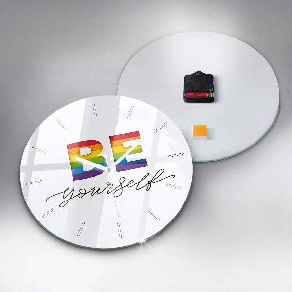 Kulaté skleněné hodiny s fotkou Nápis Buď sám sebou