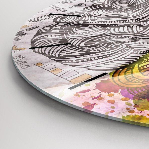 Kulaté skleněné hodiny s fotkou Abstraktní mozek