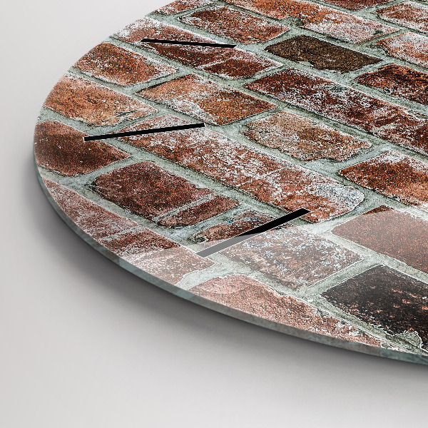 Kulaté skleněné hodiny s fotkou Cihlová zeď