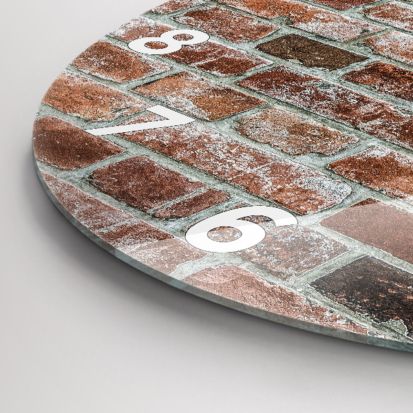 Kulaté skleněné hodiny s fotkou Cihlová zeď