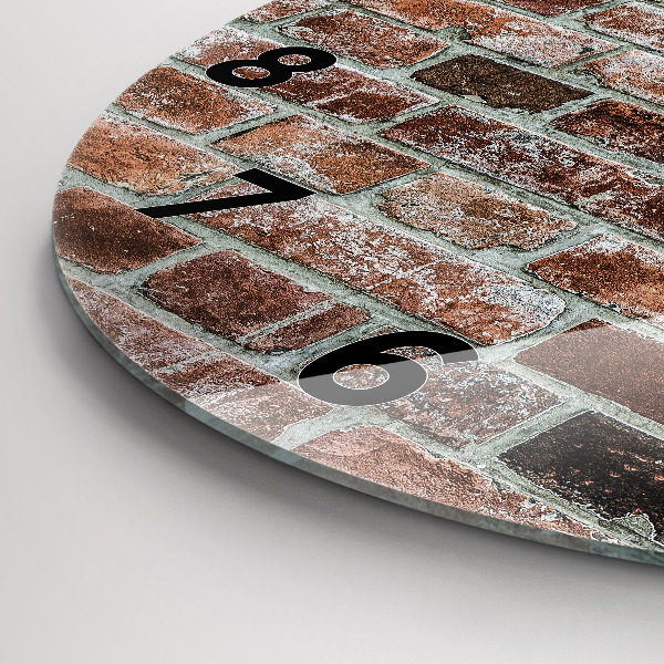 Kulaté skleněné hodiny s fotkou Cihlová zeď