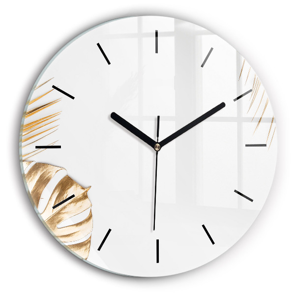 Kulaté skleněné hodiny s fotkou Tropické listy