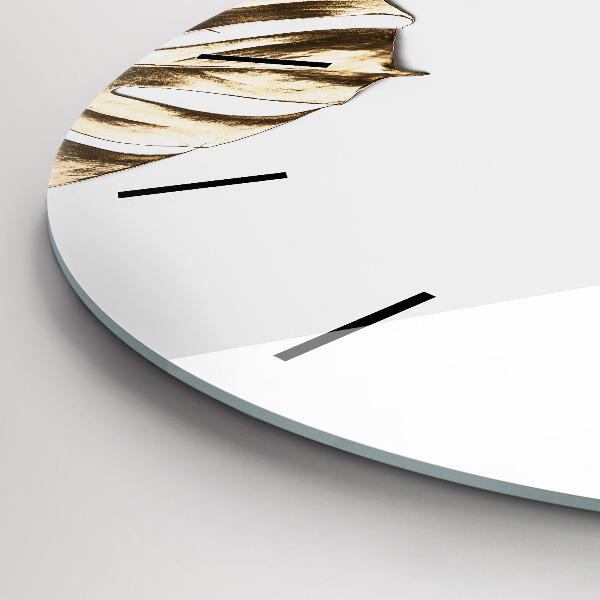 Kulaté skleněné hodiny s fotkou Tropické listy