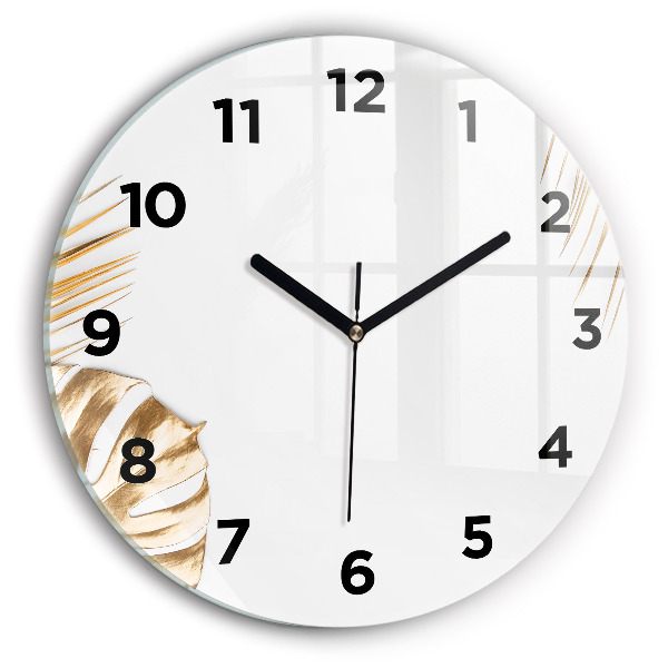 Kulaté skleněné hodiny s fotkou Tropické listy