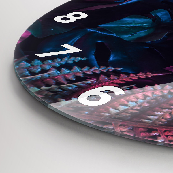 Kulaté skleněné hodiny s fotkou Exotické květiny