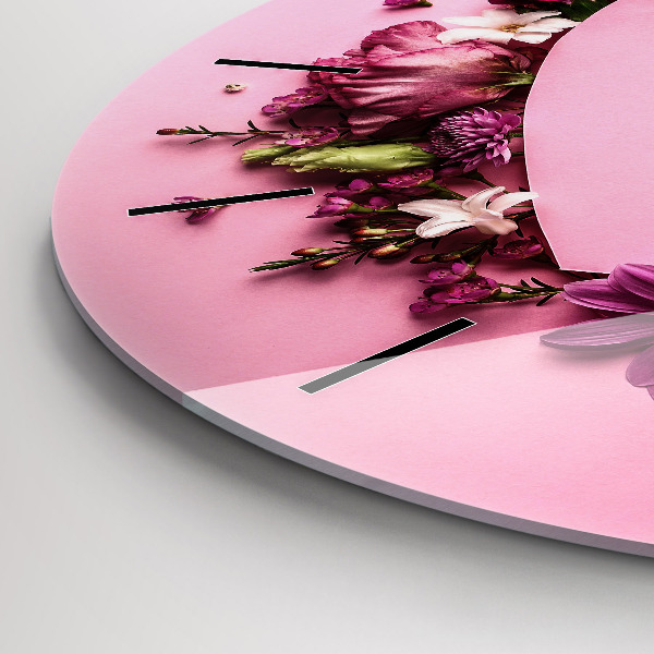 Kulaté skleněné hodiny s fotkou Srdce z květin