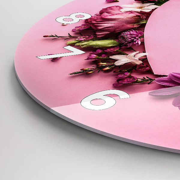 Kulaté skleněné hodiny s fotkou Srdce z květin