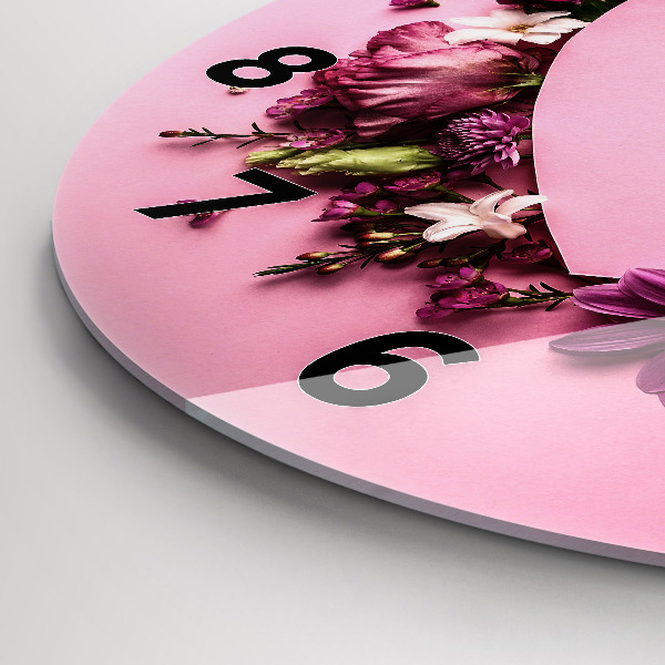 Kulaté skleněné hodiny s fotkou Srdce z květin