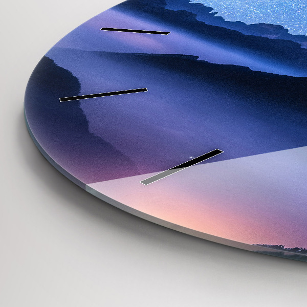 Kulaté skleněné hodiny s fotkou Mléčná dráha a hory