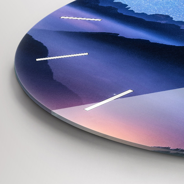 Kulaté skleněné hodiny s fotkou Mléčná dráha a hory