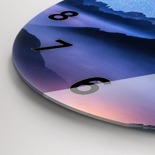 Kulaté skleněné hodiny s fotkou Mléčná dráha a hory