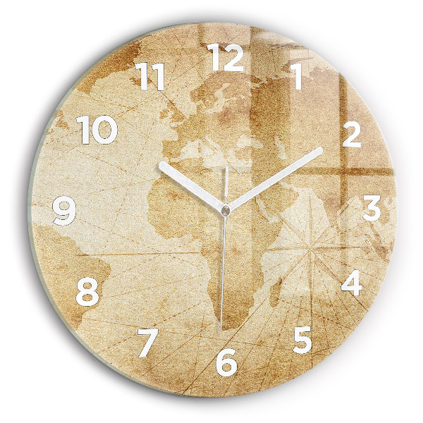Kulaté skleněné hodiny s fotkou Vintage mapa světa