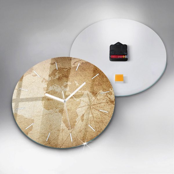 Kulaté skleněné hodiny s fotkou Vintage mapa světa