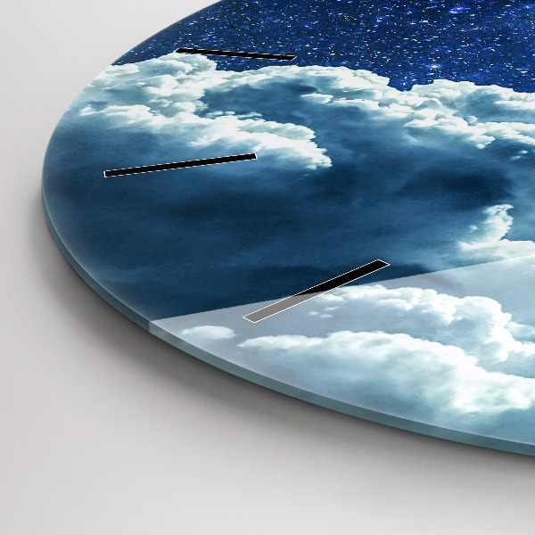 Kulaté skleněné hodiny s fotkou Noční obloha