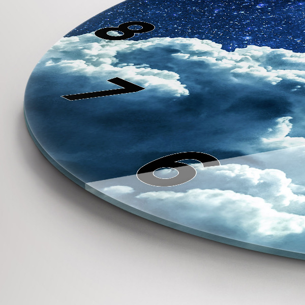 Kulaté skleněné hodiny s fotkou Noční obloha