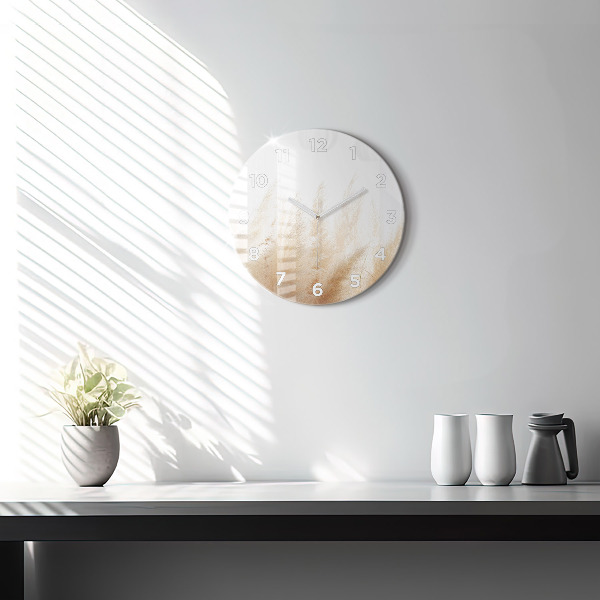 Kulaté skleněné hodiny s fotkou Obilný klas