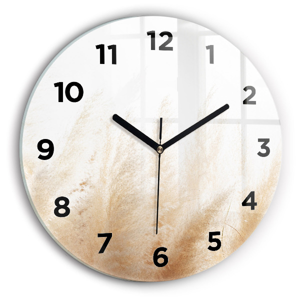 Kulaté skleněné hodiny s fotkou Obilný klas