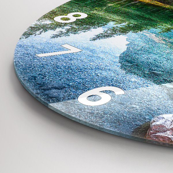 Kulaté skleněné hodiny s fotkou Řeka hory Krajina