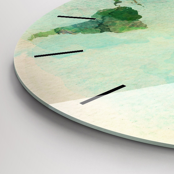 Kulaté skleněné hodiny s fotkou Akvarelová mapa světa