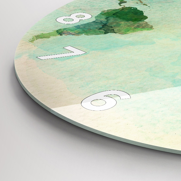 Kulaté skleněné hodiny s fotkou Akvarelová mapa světa