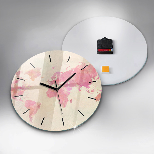 Kulaté skleněné hodiny s fotkou Akvarelová mapa světa