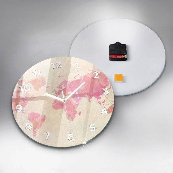 Kulaté skleněné hodiny s fotkou Akvarelová mapa světa