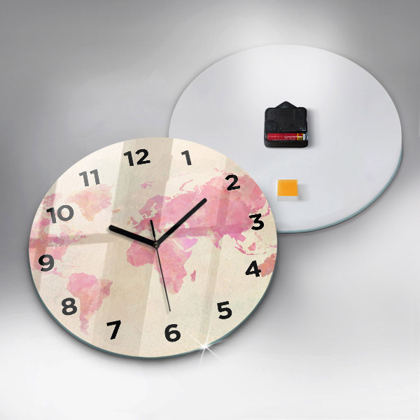 Kulaté skleněné hodiny s fotkou Akvarelová mapa světa