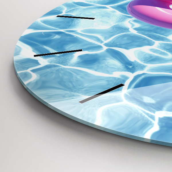 Kulaté skleněné hodiny s fotkou Plameňáci na pontonech