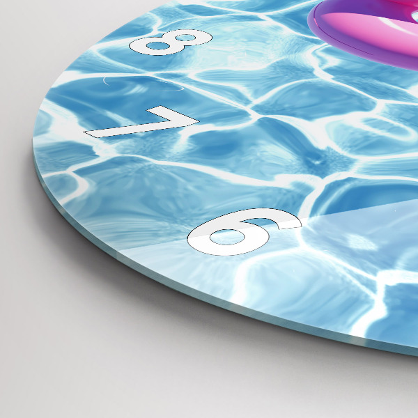 Kulaté skleněné hodiny s fotkou Plameňáci na pontonech