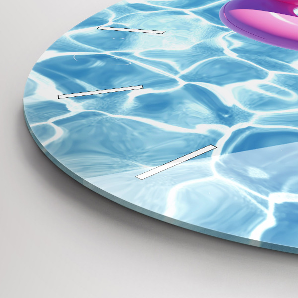 Kulaté skleněné hodiny s fotkou Plameňáci na pontonech