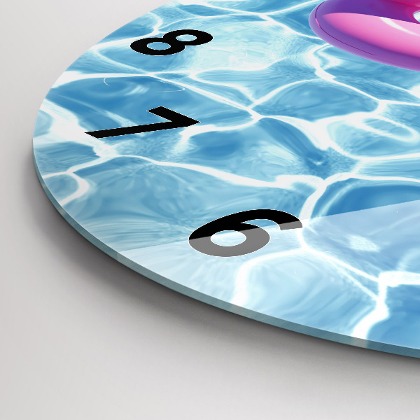 Kulaté skleněné hodiny s fotkou Plameňáci na pontonech