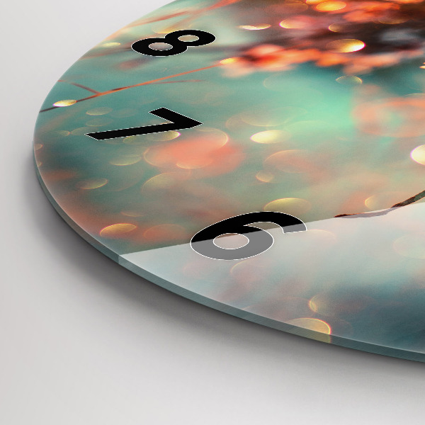 Kulaté skleněné hodiny s fotkou Jarní květiny