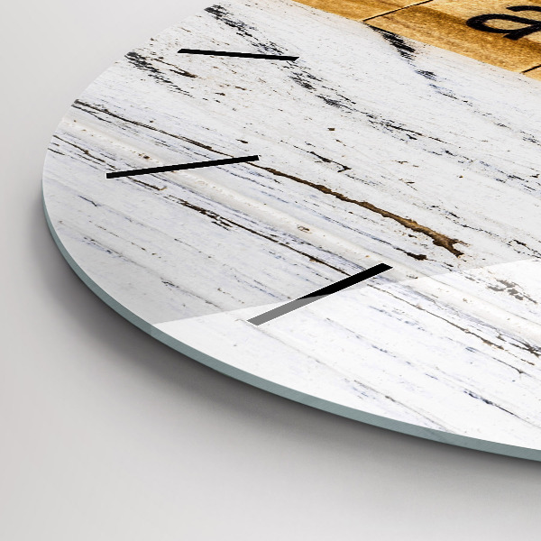 Kulaté skleněné hodiny s fotkou Rodinný nápis