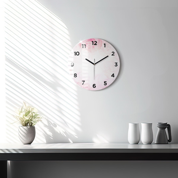 Kulaté skleněné hodiny s fotkou Růže abstraktní