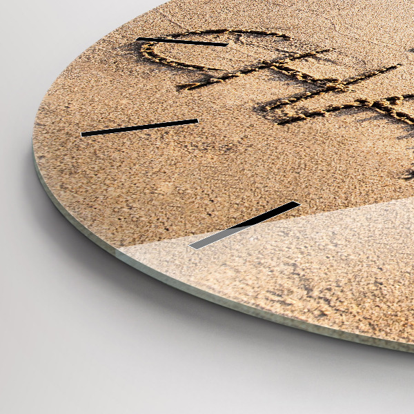 Kulaté skleněné hodiny s fotkou Citát na pláži