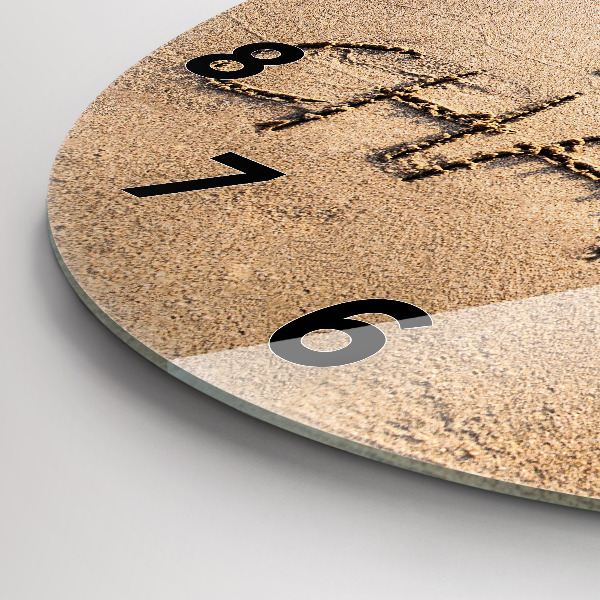 Kulaté skleněné hodiny s fotkou Citát na pláži