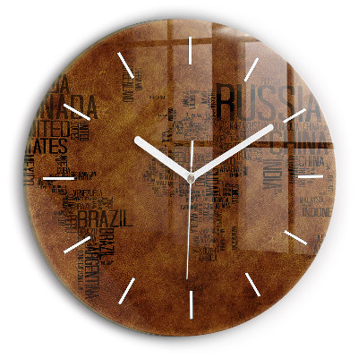 Kulaté skleněné hodiny s fotkou Mapa a názvy zemí