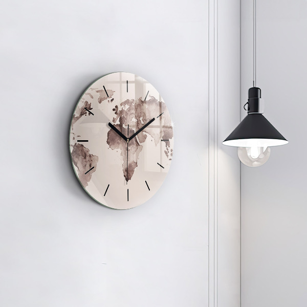 Kulaté skleněné hodiny s fotkou Akvarelová mapa světa