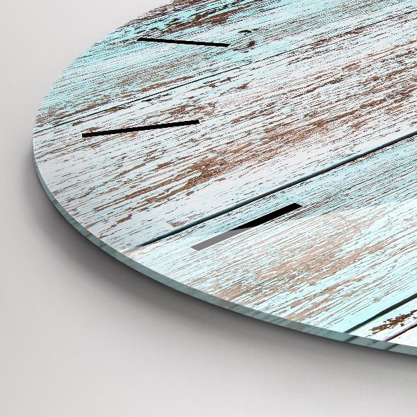 Kulaté skleněné hodiny s fotkou Pastelové dřevo